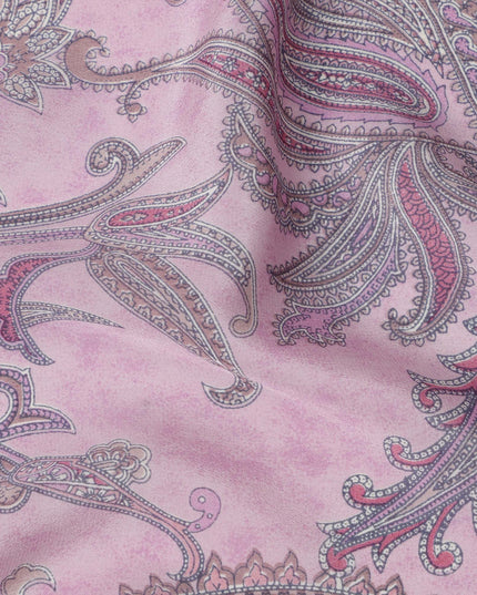 Baby Pink with Multicolor Paisley Floral Print Pure Silk Crepe Fabric, 110 Cms Width, Made in India-D23164