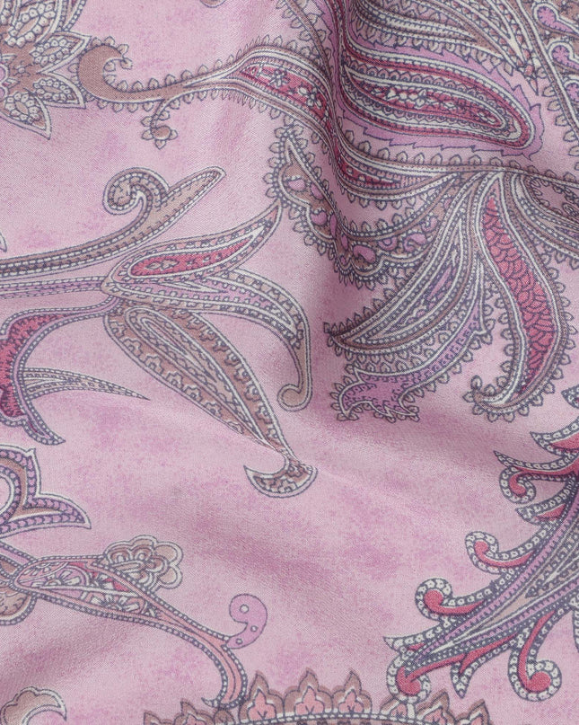 Baby Pink with Multicolor Paisley Floral Print Pure Silk Crepe Fabric, 110 Cms Width, Made in India-D23164