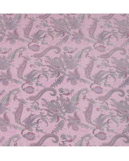 Baby Pink with Multicolor Paisley Floral Print Pure Silk Crepe Fabric, 110 Cms Width, Made in India-D23164