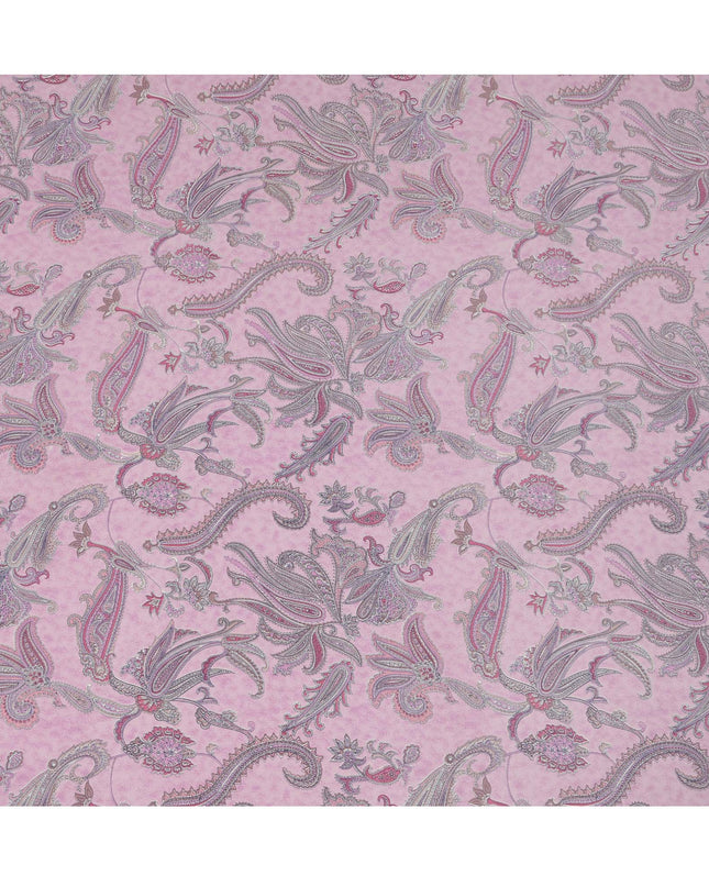 Baby Pink with Multicolor Paisley Floral Print Pure Silk Crepe Fabric, 110 Cms Width, Made in India-D23164