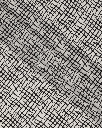 White Base Abstract Cross Hatch Print Pure Silk Crepe Fabric, 110 Cms Width, Made in India-D23168 - Regal Fabrics
