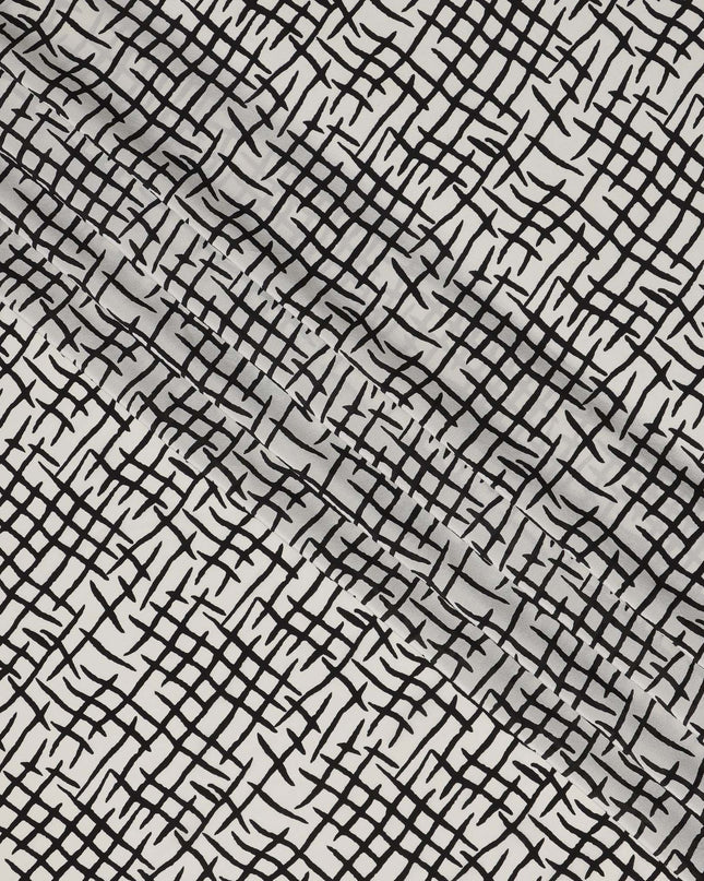 White Base Abstract Cross Hatch Print Pure Silk Crepe Fabric, 110 Cms Width, Made in India-D23168 - Regal Fabrics