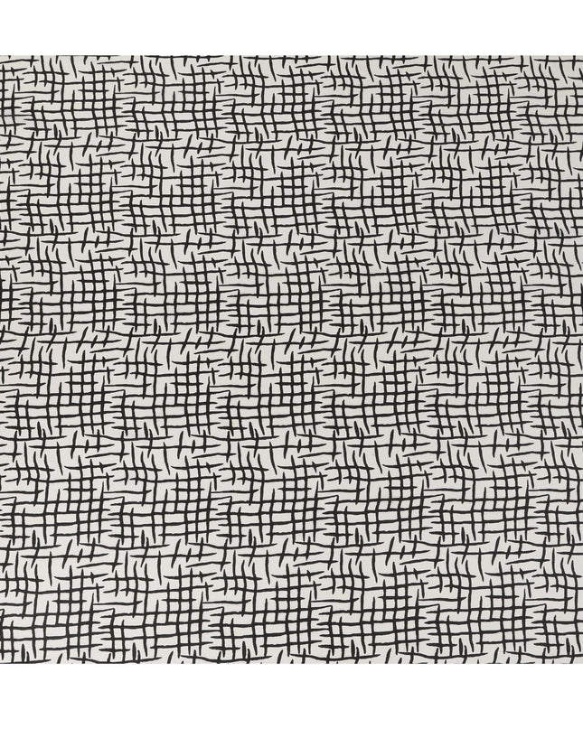 White Base Abstract Cross Hatch Print Pure Silk Crepe Fabric, 110 Cms Width, Made in India-D23168 - Regal Fabrics