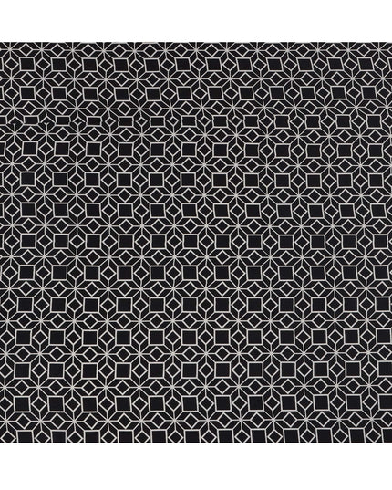 قماش كريب حريري خالص بطبعة مكعب بصري هندسي أسود، عرض 110 سم، صنع في الهند - D23169