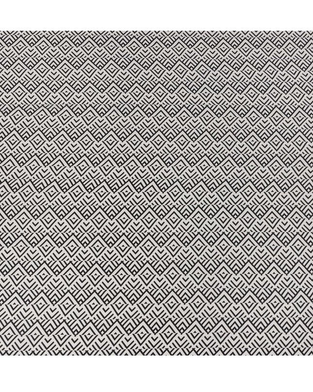 قماش كريب حريري خالص بطبعة خطوط ماسية قبلية باللونين الأبيض والأسود، عرض 110 سم، صنع في الهند - D23170