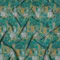 قماش كريب حرير نقي بنقشة تجريدية باللون الأخضر المزرق، عرض 110 سم، صنع في الهند - D23171