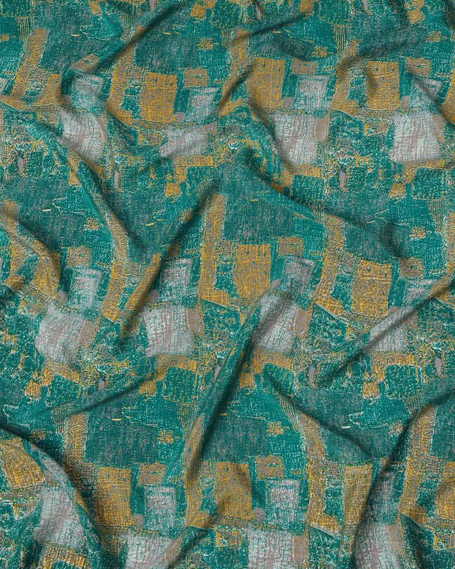 قماش كريب حرير نقي بنقشة تجريدية باللون الأخضر المزرق، عرض 110 سم، صنع في الهند - D23171