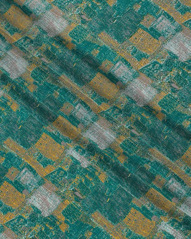 قماش كريب حرير نقي بنقشة تجريدية باللون الأخضر المزرق، عرض 110 سم، صنع في الهند - D23171