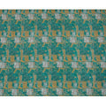 قماش كريب حرير نقي بنقشة تجريدية باللون الأخضر المزرق، عرض 110 سم، صنع في الهند - D23171