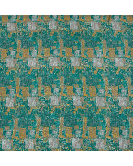 قماش كريب حرير نقي بنقشة تجريدية باللون الأخضر المزرق، عرض 110 سم، صنع في الهند - D23171