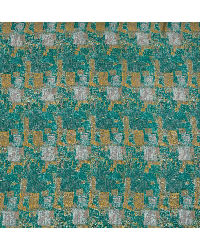 قماش كريب حرير نقي بنقشة تجريدية باللون الأخضر المزرق، عرض 110 سم، صنع في الهند - D23171