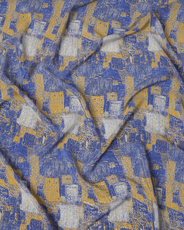 قماش كريب حريري خالص بنقشة تجريدية زرقاء ملكية، عرض 110 سم، صنع في الهند - D23172