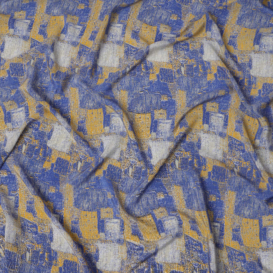قماش كريب حريري خالص بنقشة تجريدية زرقاء ملكية، عرض 110 سم، صنع في الهند - D23172