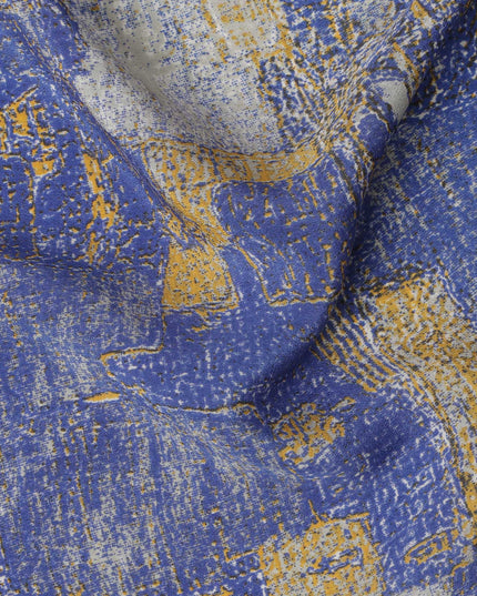 قماش كريب حريري خالص بنقشة تجريدية زرقاء ملكية، عرض 110 سم، صنع في الهند - D23172