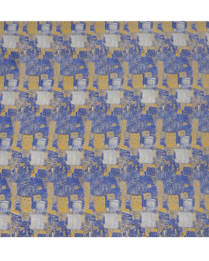 قماش كريب حريري خالص بنقشة تجريدية زرقاء ملكية، عرض 110 سم، صنع في الهند - D23172