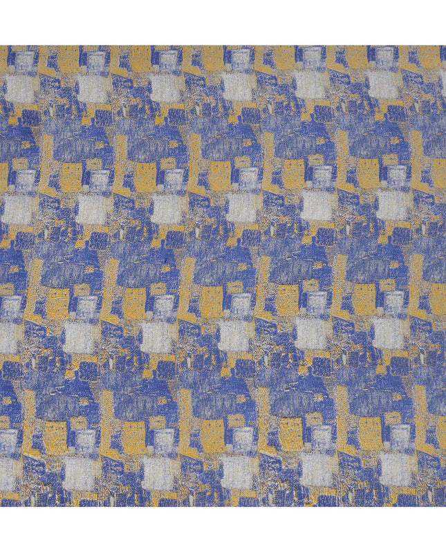 قماش كريب حريري خالص بنقشة تجريدية زرقاء ملكية، عرض 110 سم، صنع في الهند - D23172