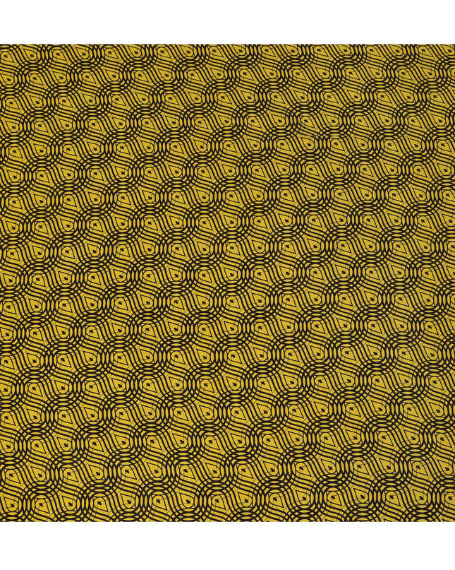 قماش كريب حريري خالص بطبعة متاهة هندسية باللون الأصفر الخردلي، عرض 110 سم، صنع في الهند - D23173