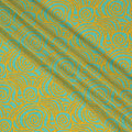 Aqua and Mustard Swirl Mosaic Print Pure Silk Crepe Fabric, 110 Cms Width, Made in India-D23175