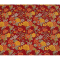 قماش كريب حريري خالص بقاعدة حمراء داكنة مع طباعة زهور متعددة الألوان الأصفر والبرتقالي والبيج، عرض 110 سم، صنع في الهند - D23186