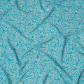 Turquoise Blue Base with White Floral Paisley Print Pure Silk Crepe Fabric, 110 Cms Width, Made in India-D23187