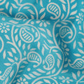 Turquoise Blue Base with White Floral Paisley Print Pure Silk Crepe Fabric, 110 Cms Width, Made in India-D23187