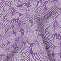 Lavender Base with White Tropical Floral Leaf Print Pure Silk Crepe Fabric, 110 Cms Width, Made in India-D23188
