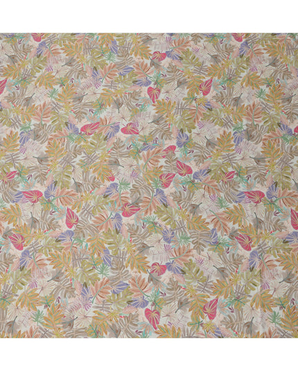 Multicolor Tropical Leaf Print Viscose Modal Satin Fabric, 110 Cms Width, Made in India-D23287