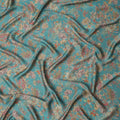 Turquoise Blue Vintage Floral Print Viscose Modal Satin Fabric, 110 Cms Width, Made in India-D23288