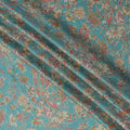 Turquoise Blue Vintage Floral Print Viscose Modal Satin Fabric, 110 Cms Width, Made in India-D23288