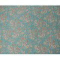 Turquoise Blue Vintage Floral Print Viscose Modal Satin Fabric, 110 Cms Width, Made in India-D23288