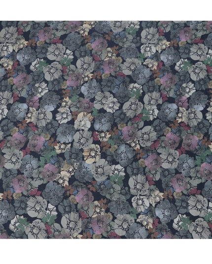 قماش ساتان فيسكوز مودال بطبعة زهور متعددة الألوان باللون الأسود، عرض 110 سم، صنع في الهند - D23290