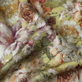 Olive Green Vintage Bloom Floral Print Viscose Modal Satin Fabric, 110 Cms Width, Made in India-D23291