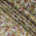 Olive Green Vintage Bloom Floral Print Viscose Modal Satin Fabric, 110 Cms Width, Made in India-D23291