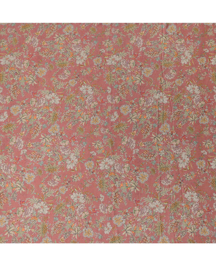 Dusty Rose Vintage Floral Print Viscose Modal Satin Fabric, 110 Cms Width, Made in India-D23293