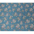 Muted Teal Blue Vintage Rose Bouquet Print Viscose Modal Satin Fabric, 110 Cms Width, Made in India-D23294