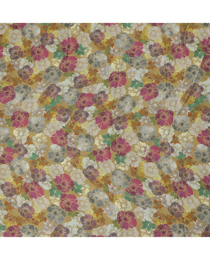 قماش ساتان فيسكوز مودال بطبعة زهور متعددة الألوان باللون الأصفر الخردلي، عرض 110 سم، صنع في الهند - D23295
