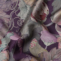 Deep Plum Lotus Floral Print Viscose Modal Satin Fabric, 110 Cms Width, Made in India-D23296