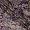 Deep Plum Lotus Floral Print Viscose Modal Satin Fabric, 110 Cms Width, Made in India-D23296