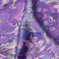 Violet Abstract Botanical Print Viscose Modal Satin Fabric, 110 Cms Width, Made in India-D23298