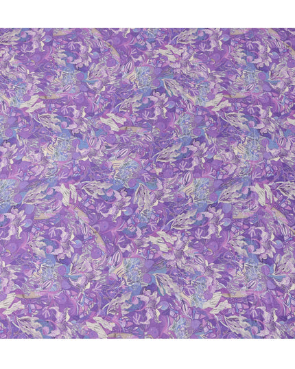 Violet Abstract Botanical Print Viscose Modal Satin Fabric, 110 Cms Width, Made in India-D23298