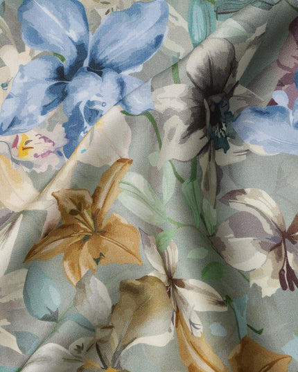 Sage Green Watercolor Floral Print Viscose Modal Satin Fabric, 110 Cms Width, Made in India-D23299 Regal Fabrics