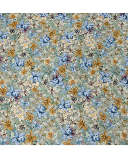 Sage Green Watercolor Floral Print Viscose Modal Satin Fabric, 110 Cms Width, Made in India-D23299 Regal Fabrics
