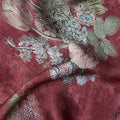 Maroon Vintage Rose Bouquet Print Viscose Modal Satin Fabric, 110 Cms Width, Made in India-D23300