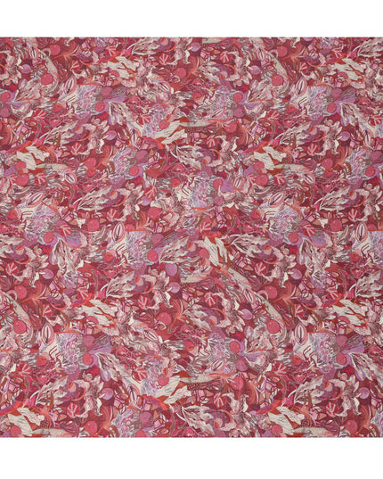 قماش ساتان فيسكوز مودال بطبعة نباتية تجريدية باللون الأحمر القرمزي، عرض 110 سم، صنع في الهند - D23301