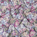 Lavender Multicolor Romantic Floral Print Viscose Modal Satin Fabric, 110 Cms Width, Made in India-D23302