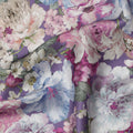 Lavender Multicolor Romantic Floral Print Viscose Modal Satin Fabric, 110 Cms Width, Made in India-D23302