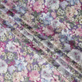 Lavender Multicolor Romantic Floral Print Viscose Modal Satin Fabric, 110 Cms Width, Made in India-D23302