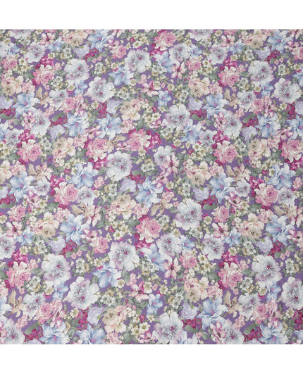 Lavender Multicolor Romantic Floral Print Viscose Modal Satin Fabric, 110 Cms Width, Made in India-D23302