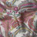 Ivory Multicolor Paisley Print Viscose Modal Satin Fabric, 110 Cms Width, Made in India-D23304