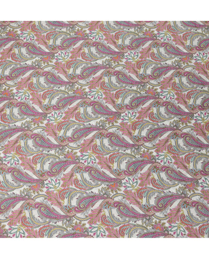 Ivory Multicolor Paisley Print Viscose Modal Satin Fabric, 110 Cms Width, Made in India-D23304